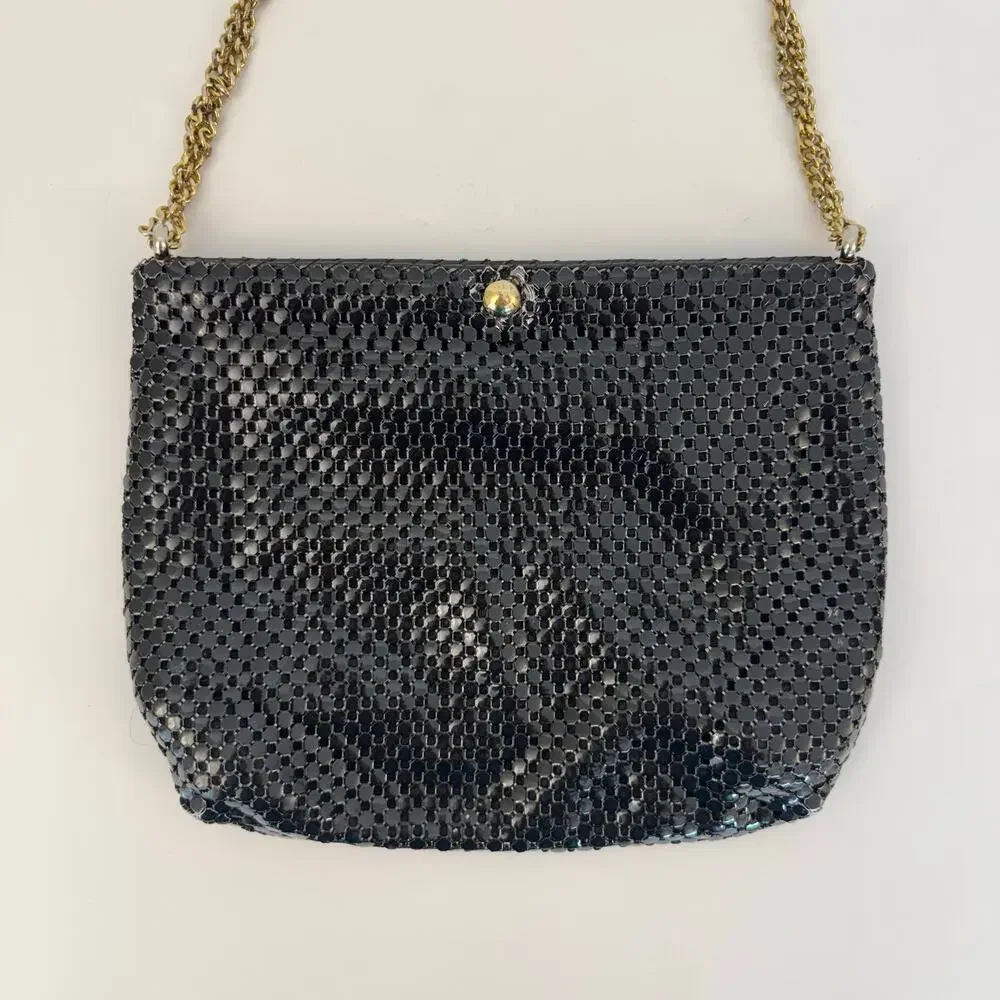 Whiting and David Metal Mesh Black Shoulder Bag Clutch Convertible Strap